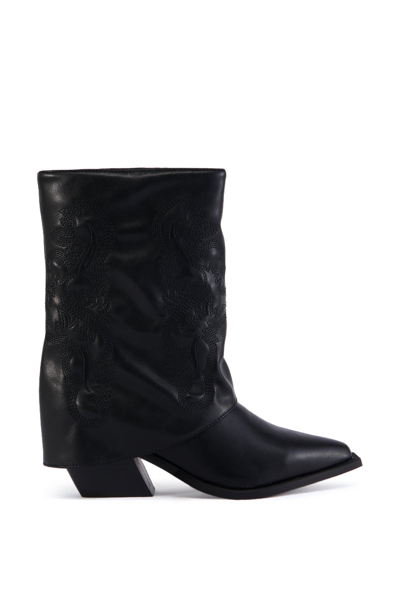 Side View Azalea Wang Portabella Black Western Bootie 3