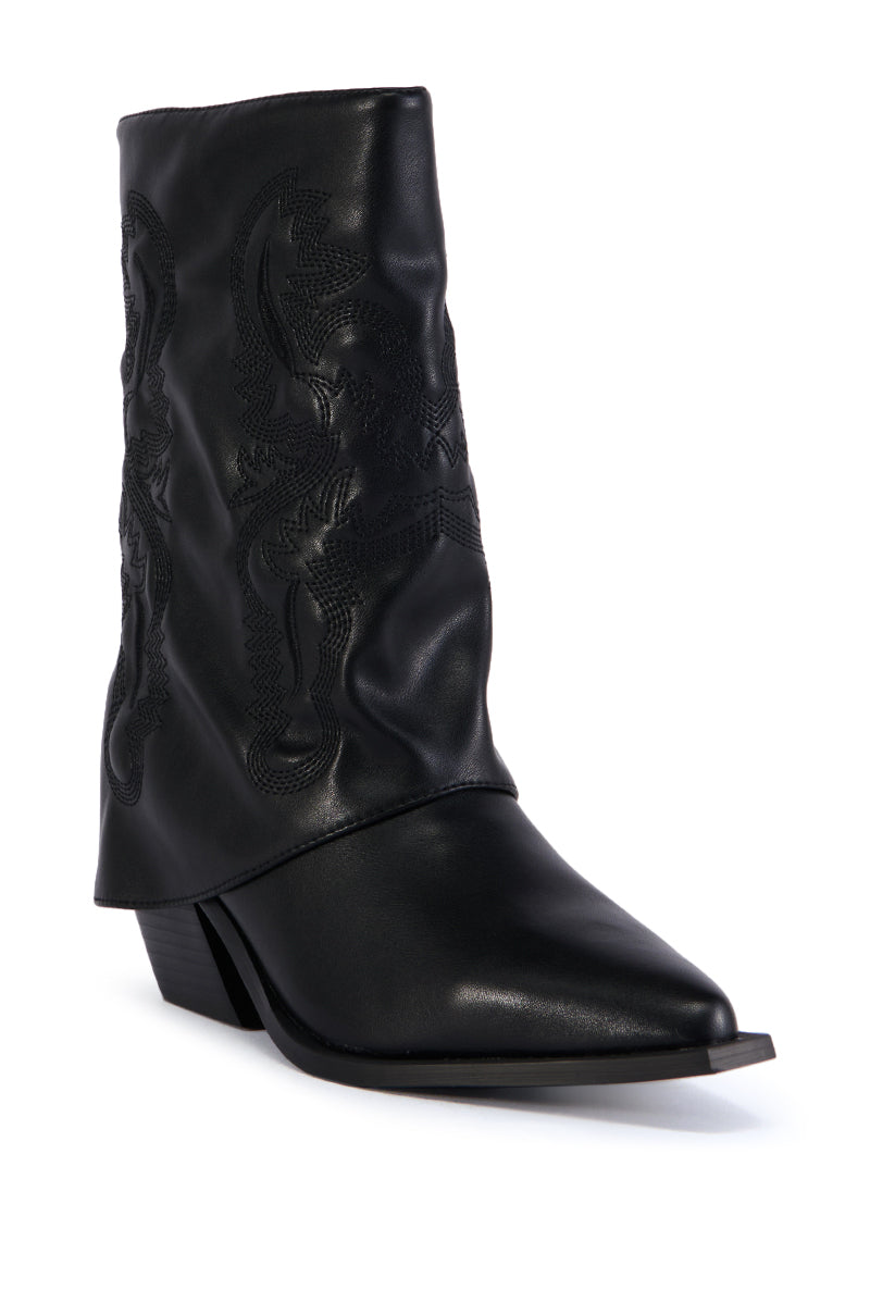 Back View Azalea Wang Portabella Black Western Bootie 4