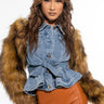 Front View Azalea Wang Portugal Denim Faux Fur Arm Jacket