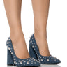 Front View Azalea Wang Posy Denim Embellished Pump