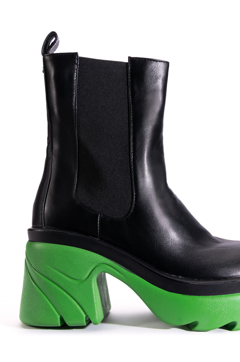 Full View Azalea Wang Primrose Green Sole Chunky Boots In Black