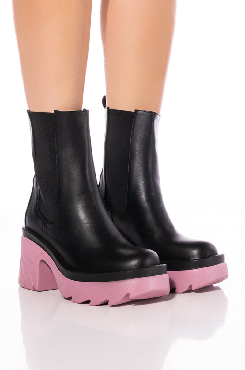 Front View Azalea Wang Primrose Purple Sole Chunky Boots In Black