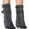 Front View Azalea Wang Qistina Black Denim Bootie