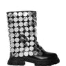 Side View Azalea Wang Quinnie Silver Disc Embellished Boot In Black