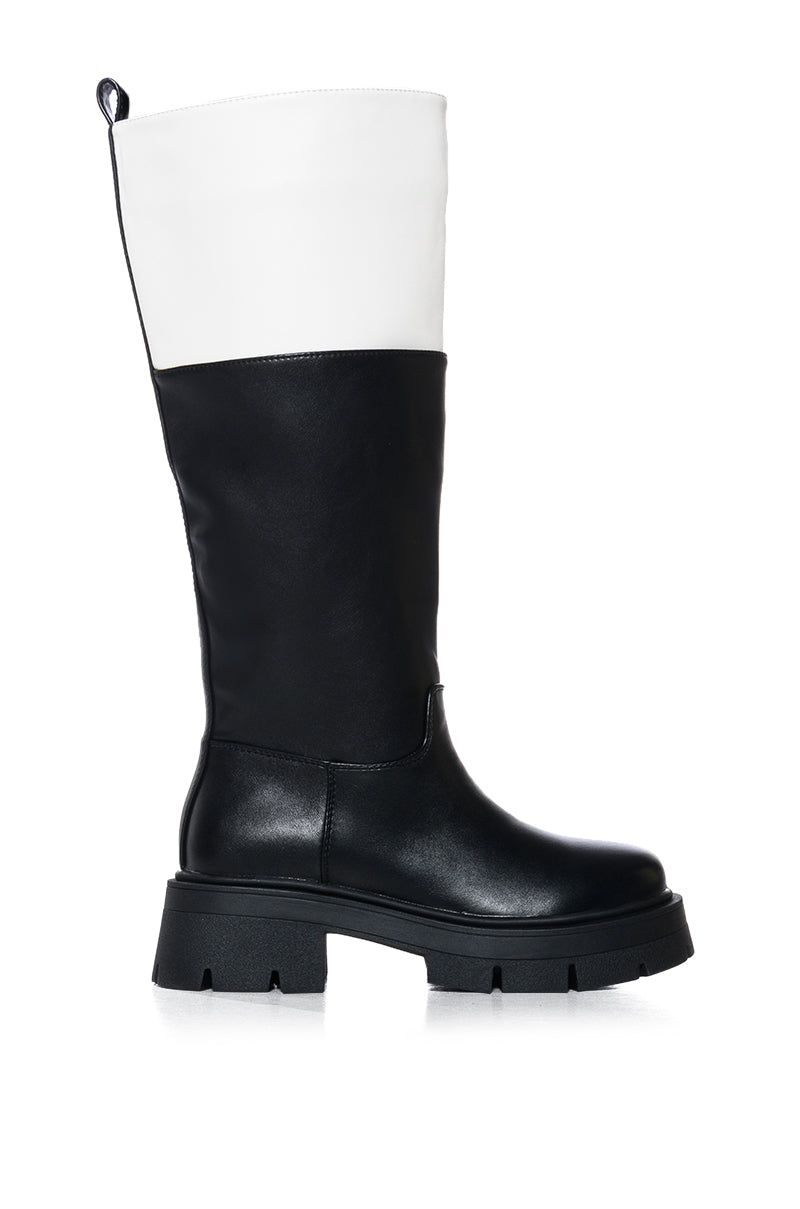Side View Azalea Wang Quintessence Black Colorblocked Boot