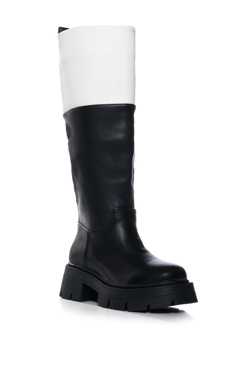 Back View Azalea Wang Quintessence Black Colorblocked Boot