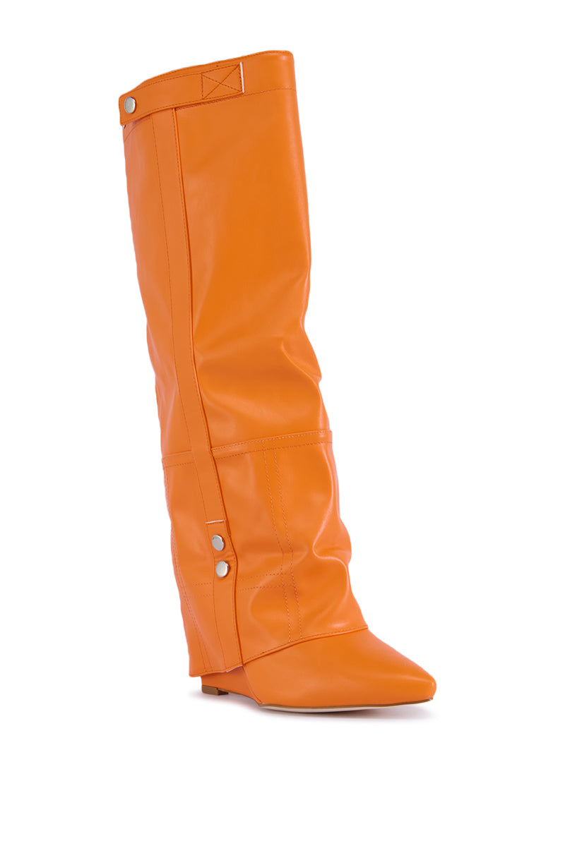 Detail View Azalea Wang Railay Orange Knee High Wedge Boot