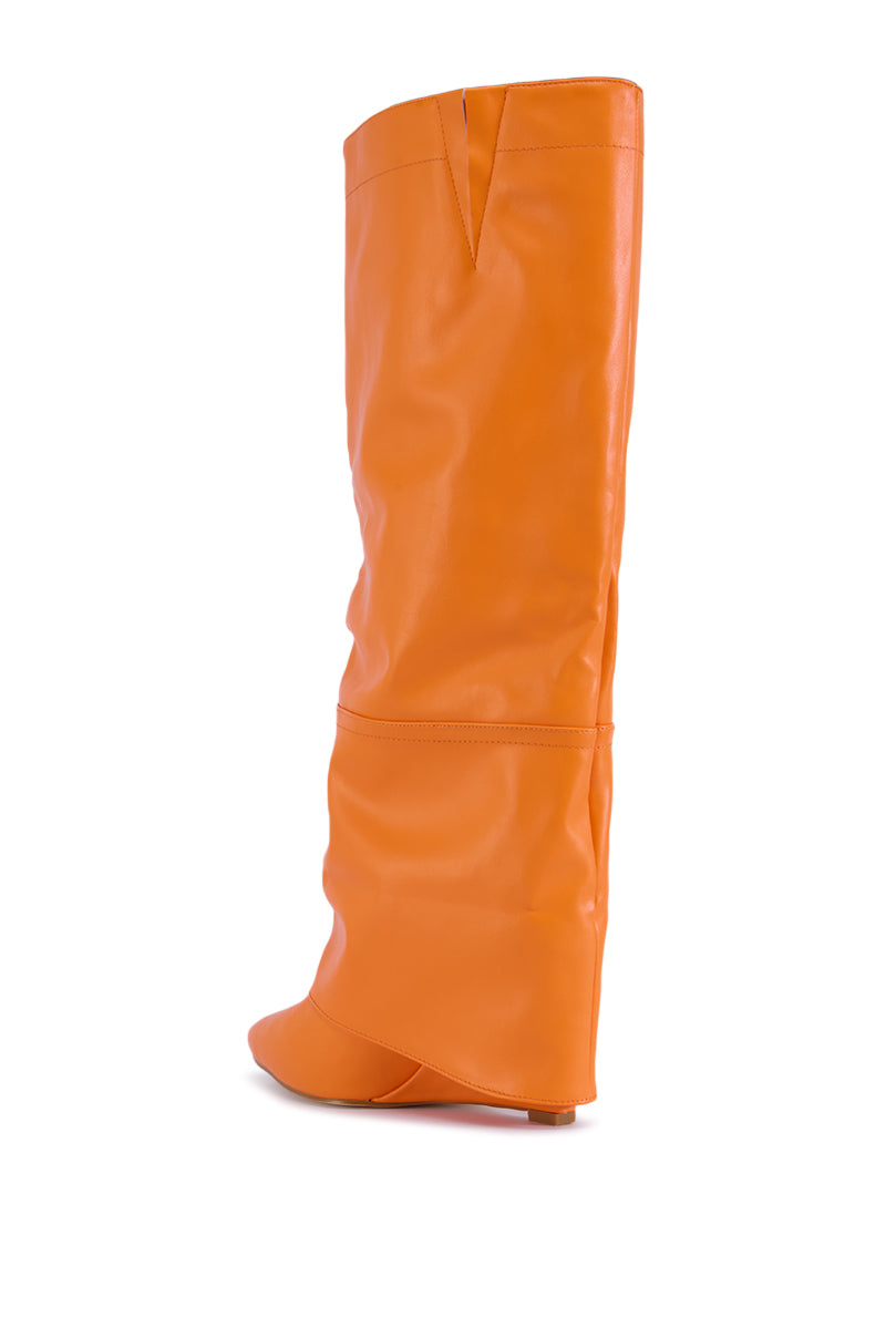 Full View Azalea Wang Railay Orange Knee High Wedge Boot