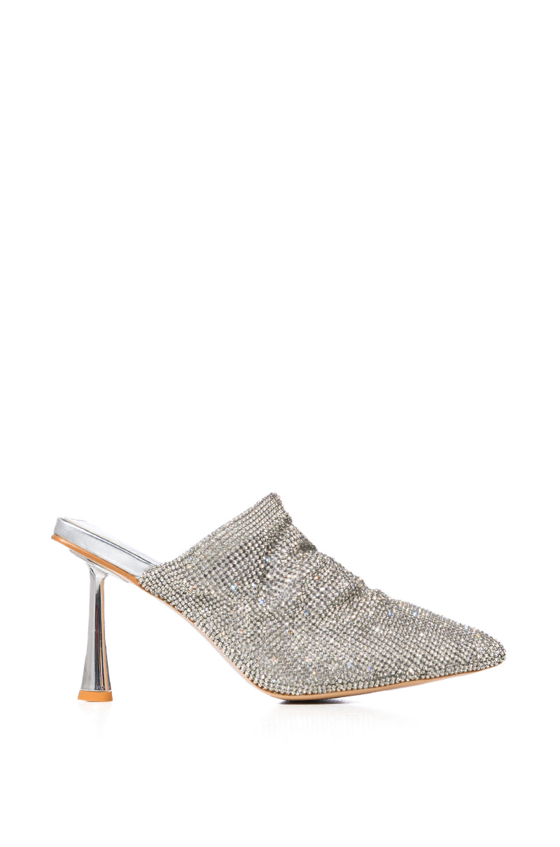 Side View Azalea Wang Rain Rhinestone Embellished Mule In Silver 1