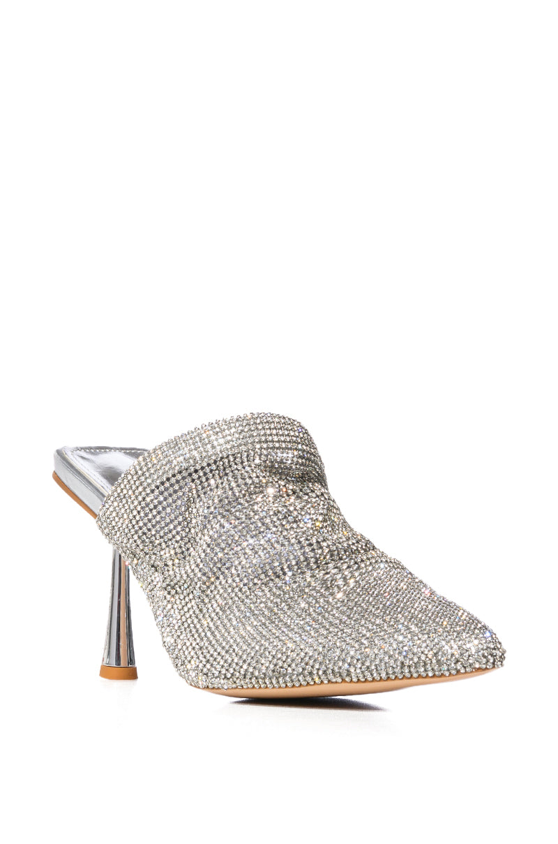 Back View Azalea Wang Rain Rhinestone Embellished Mule In Silver 2