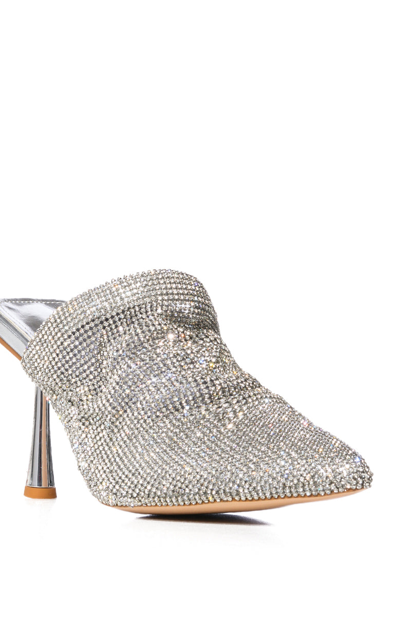 Full View Azalea Wang Rain Rhinestone Embellished Mule In Silver 4