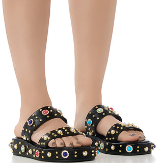 Front View Azalea Wang Rajah Embellished Flat Sandal