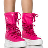 Front View Azalea Wang Randolph Lace Up High Top Sneaker Boot In Fuchsia