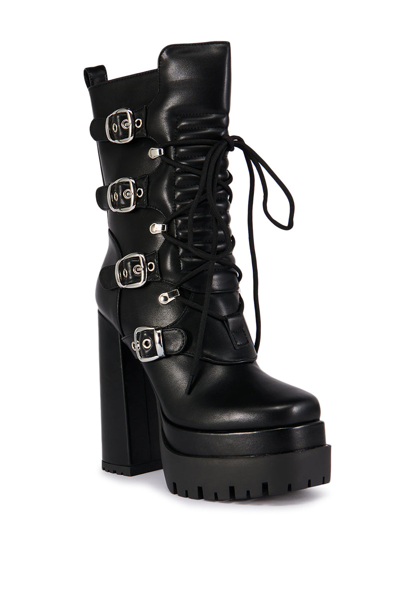 Back View Azalea Wang Ravina Black Platform Bootie 2