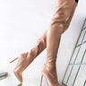 Front View Azalea Wang Ready Or Not Thigh High Stiletto Boot In Nude in Nude