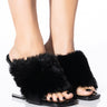 Front View Azalea Wang Remi Fur Wedge Sandal In Black