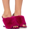 Front View Azalea Wang Remi Fur Wedge Sandal In Fuchsia