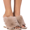 Front View Azalea Wang Remi Fur Wedge Sandal In Taupe