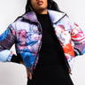 Front View Azalea Wang Renn Art Multi Puffer Jacket in Blue Multi