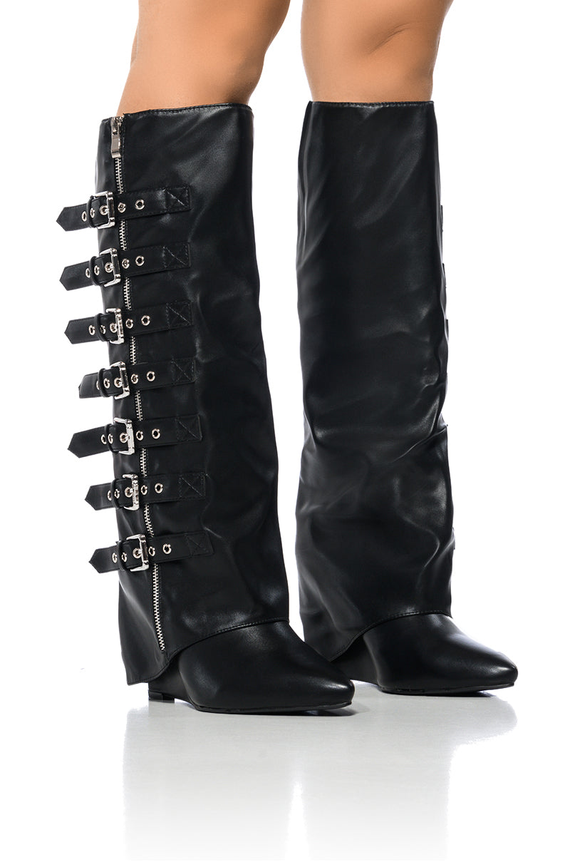 AZALEA WANG RISNA BLACK BUCKLE DETAIL BOOT view 0