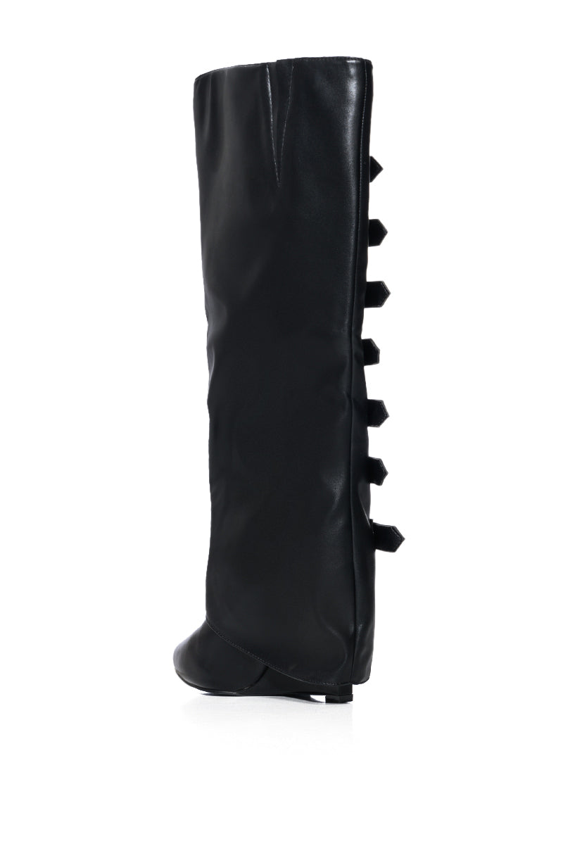 Detail View Azalea Wang Reno Buckle Detail Wedge Boot In Black