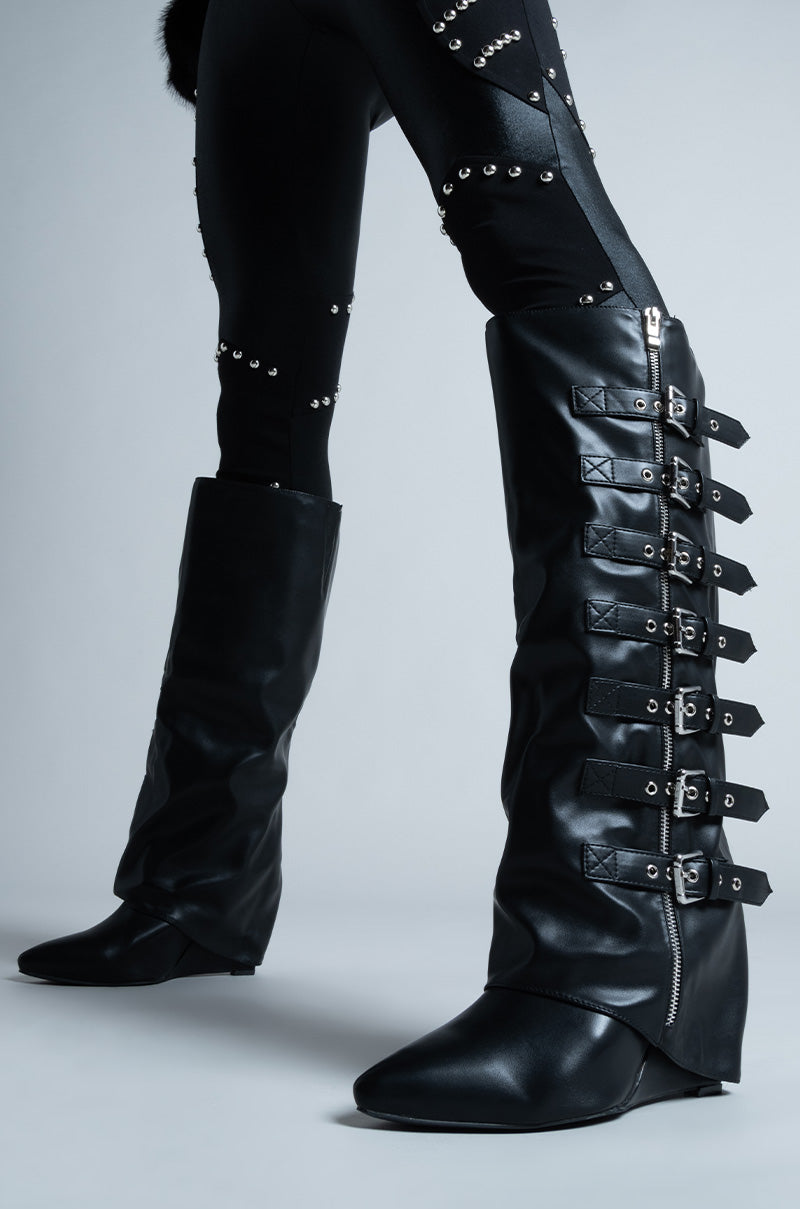 Extra View Azalea Wang Reno Buckle Detail Wedge Boot In Black