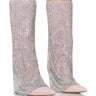 Front View Azalea Wang Rhyann Rhinestone Chainmail Drape Boot In Pink