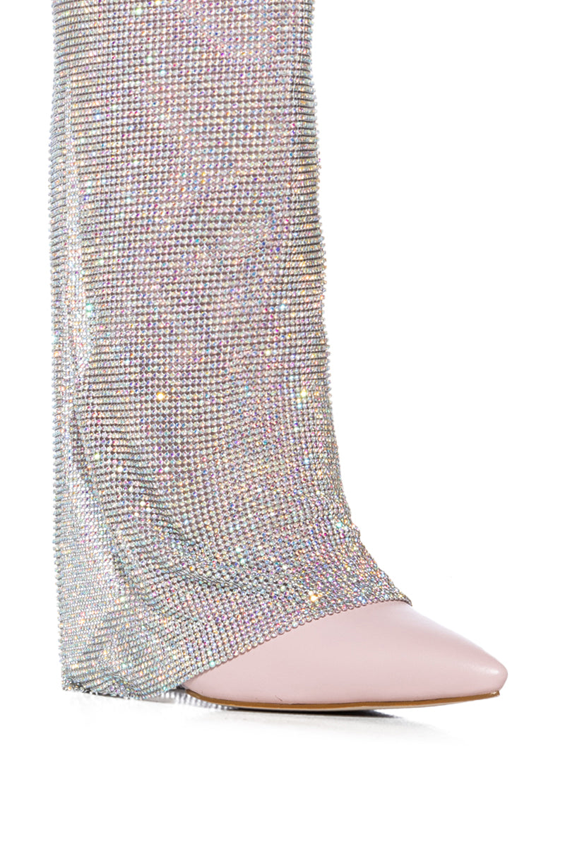 Full View Azalea Wang Rhyann Rhinestone Chainmail Drape Boot In Pink 5