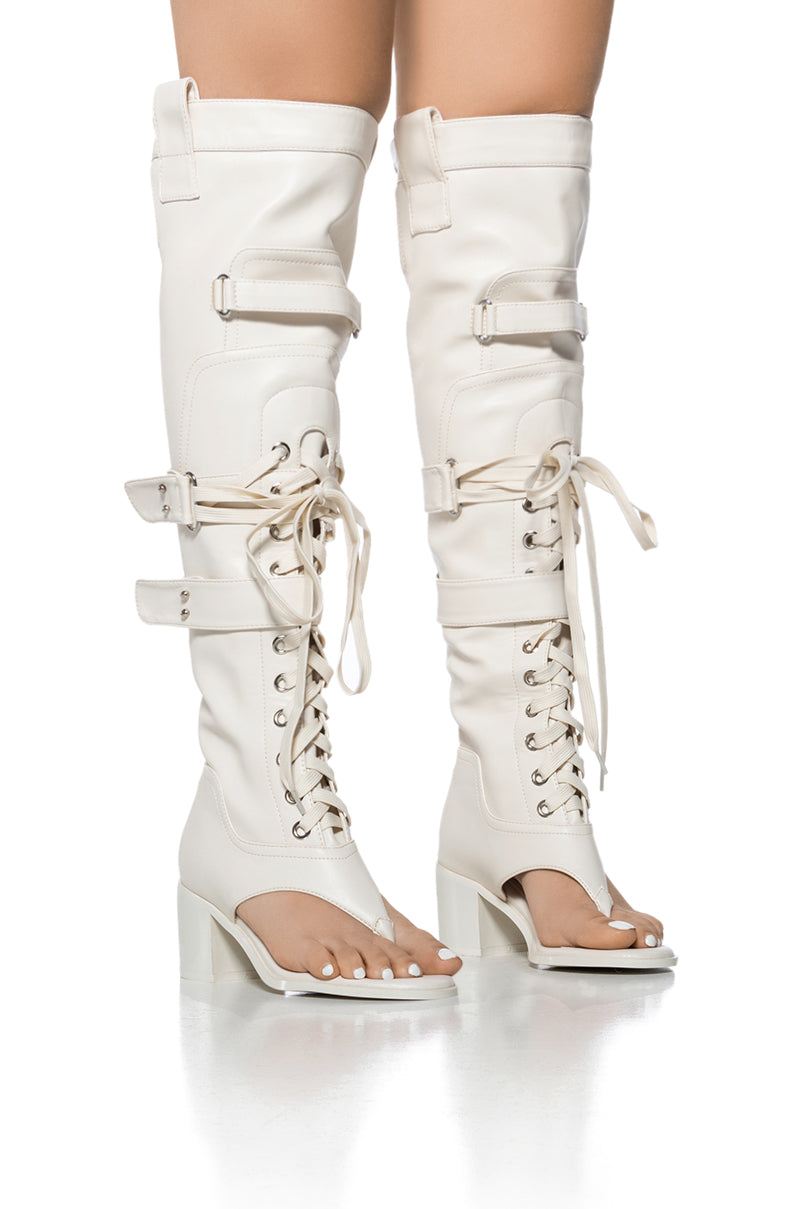 Front View Azalea Wang Rhysand Cream Sandal