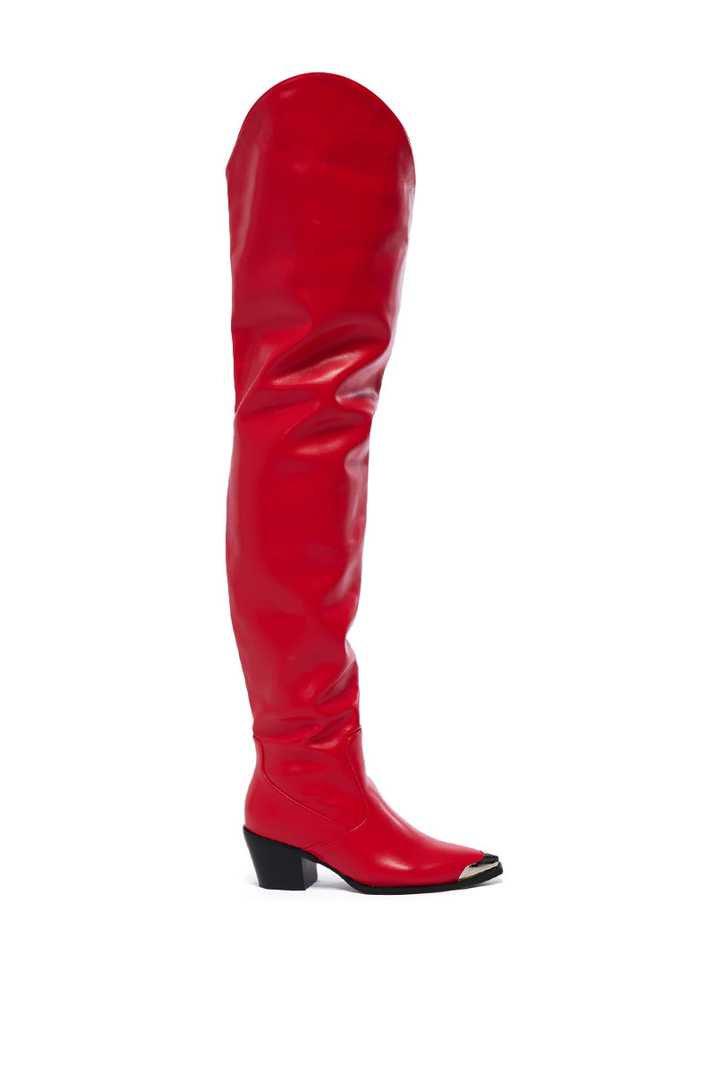 AZALEA WANG RIA OVER THE THIGH WESTERN BOOT IN RED view 0
