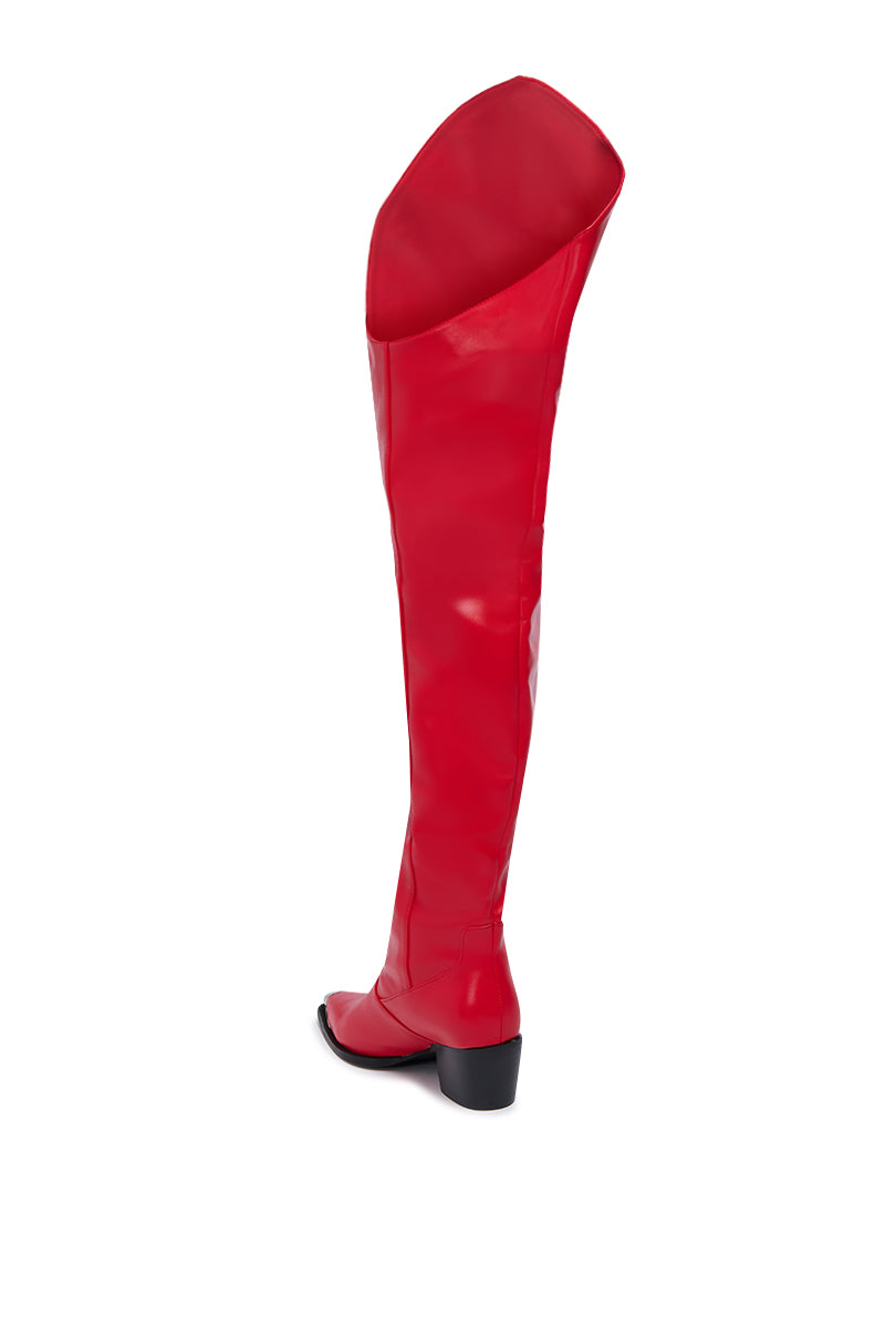 Detail View Azalea Wang Ria Over The Thigh Western Boot In Red