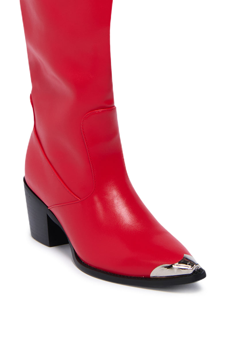 Full View Azalea Wang Ria Over The Thigh Western Boot In Red