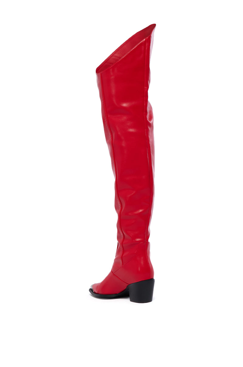Full View Azalea Wang Ria Over The Thigh Western Boot In Red