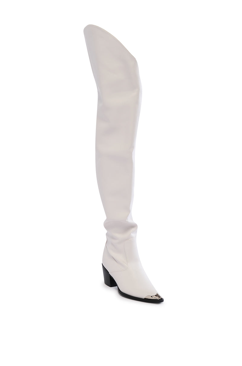 Back View Azalea Wang Ria Over The Thigh Western Boot In White