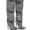 Front View Azalea Wang Rich Af Rhinestone Knee High Boot In Silver