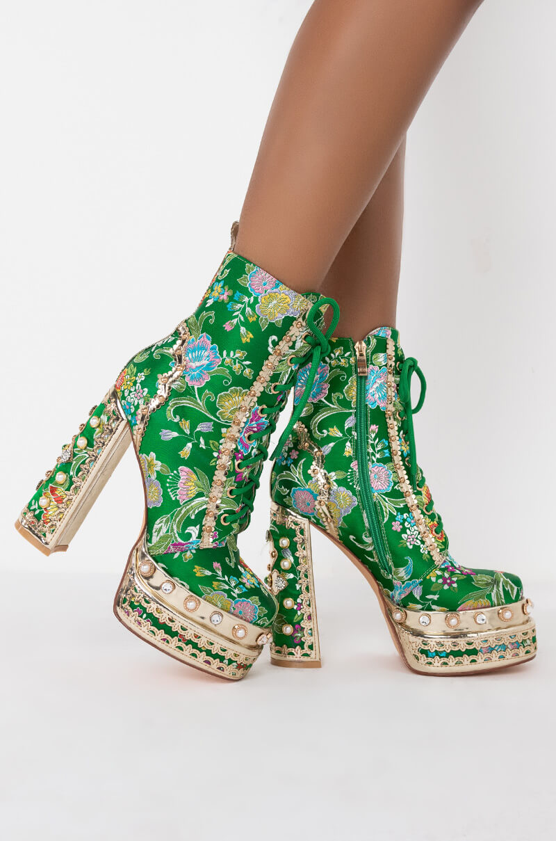 Back View Azalea Wang Richie Rich Chunky Bootie In Green