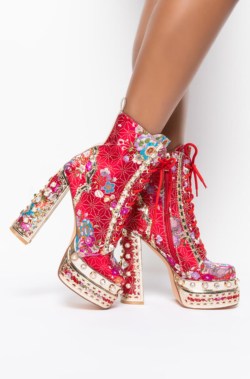 Back View Azalea Wang Richie Rich Chunky Bootie In Red