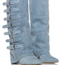 Front View Azalea Wang Risna Denim Buckle Detail Wedge Boot