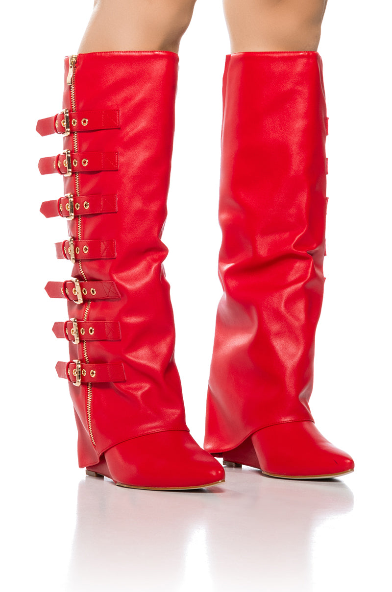 AZALEA WANG RISNA RED BUCKLE DETAIL BOOT view 0