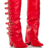 Front View Azalea Wang Risna Red Buckle Detail Boot