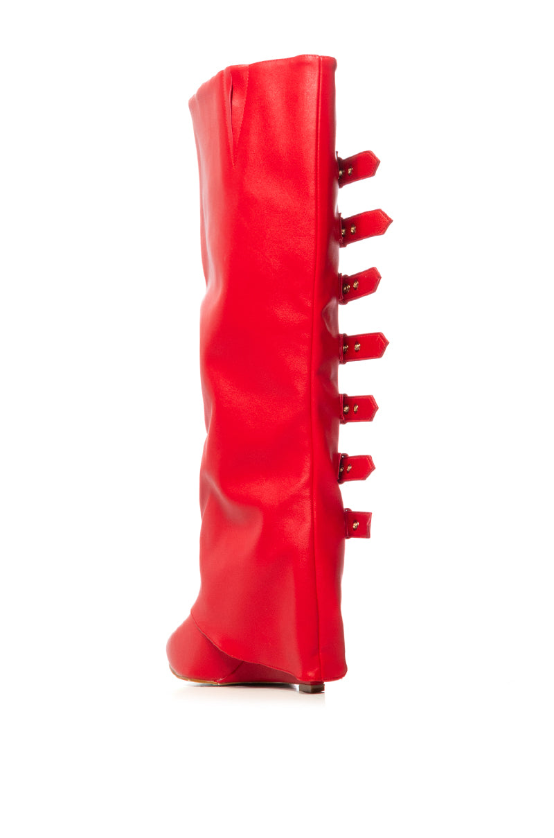 Detail View Azalea Wang Risna Red Buckle Detail Boot