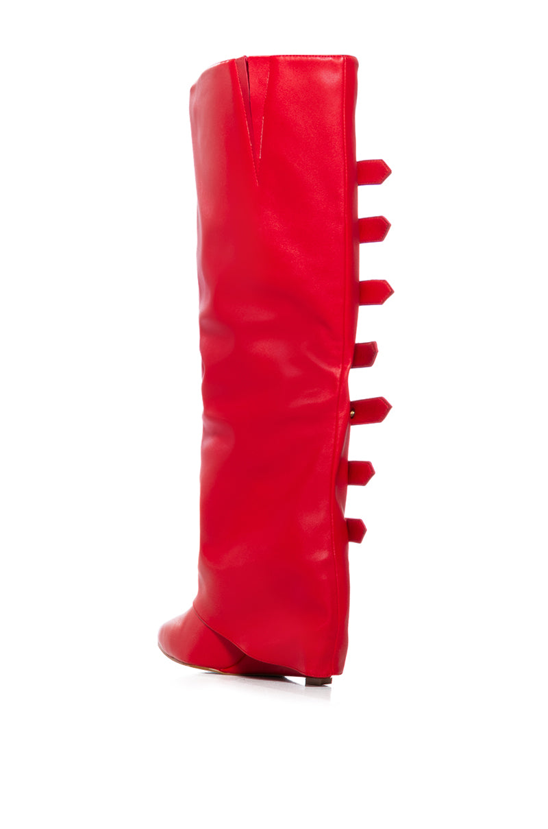 Detail View Azalea Wang Risna Red Buckle Detail Boot