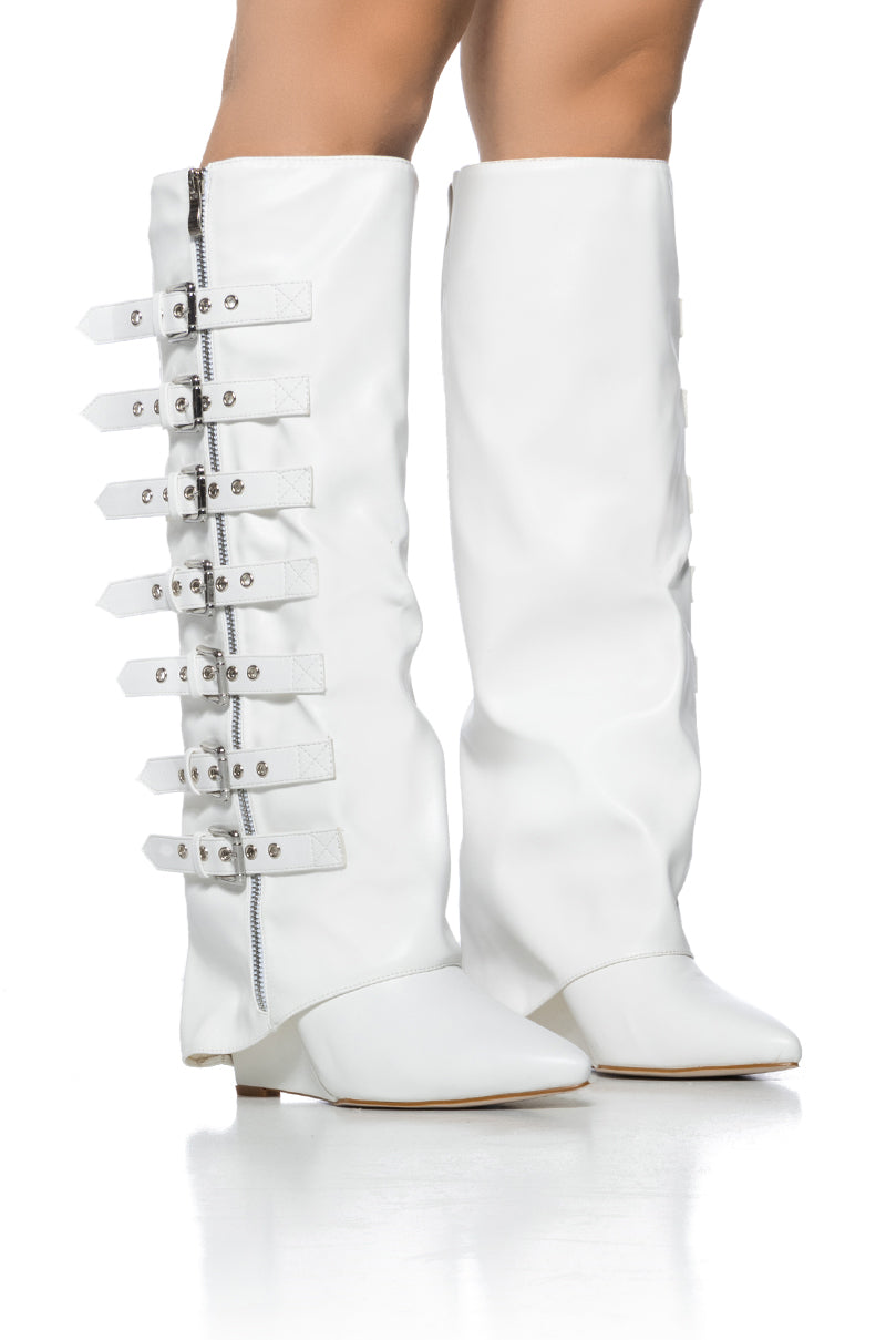 AZALEA WANG RISNA WHITE BUCKLE DETAIL WEDGE BOOT view 0