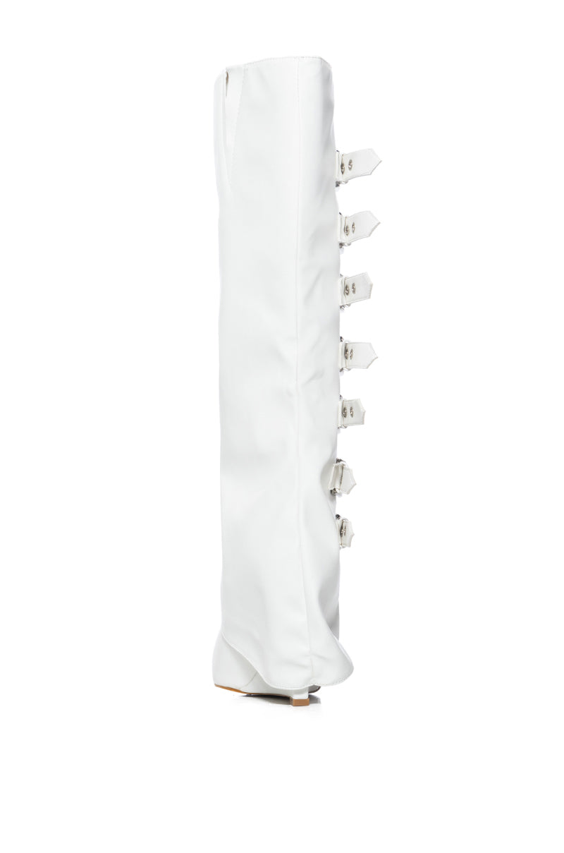 Detail View Azalea Wang Risna White Buckle Detail Wedge Boot