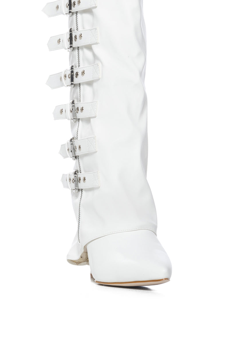 Full View Azalea Wang Risna White Buckle Detail Wedge Boot