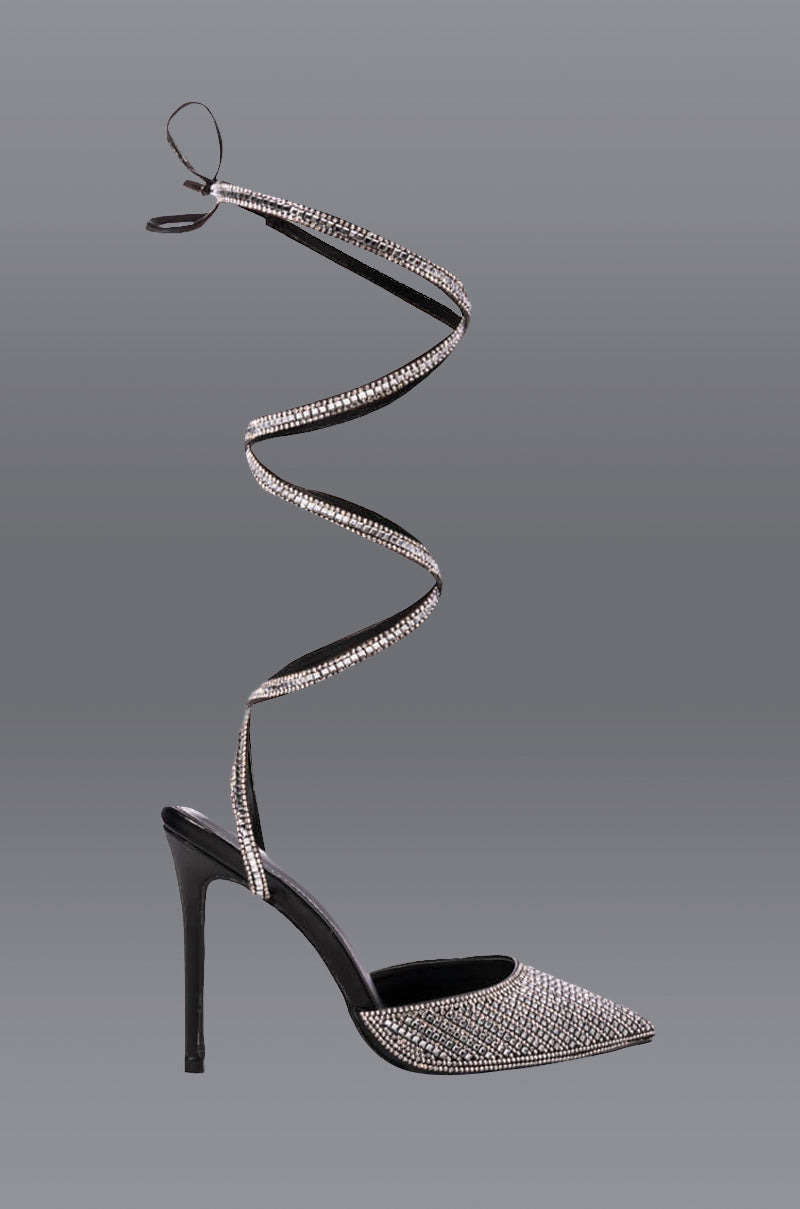 Front View Azalea Wang Riss Bling Lace Up Pump In Black