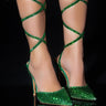 Front View Azalea Wang Riss Bling Lace Up Pump In Green