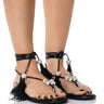 Front View Azalea Wang Rockford Tie Up Flat Sandal In Black