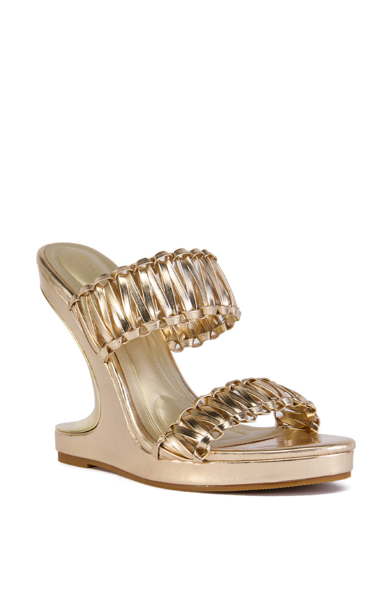 Back View Azalea Wang Rosamonde Gold Metallic Braided Sandal