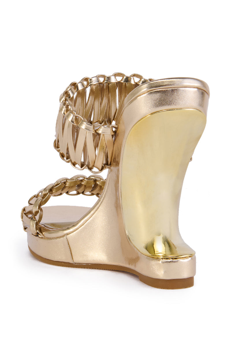Detail View Azalea Wang Rosamonde Gold Metallic Braided Sandal